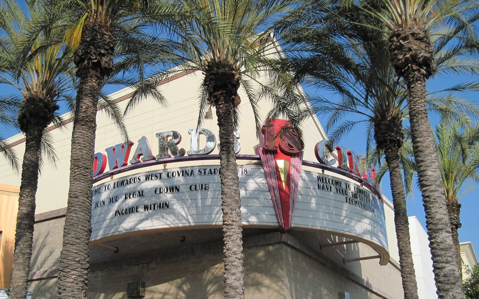 Edwards cinema facade in West Covina, local commercial context
